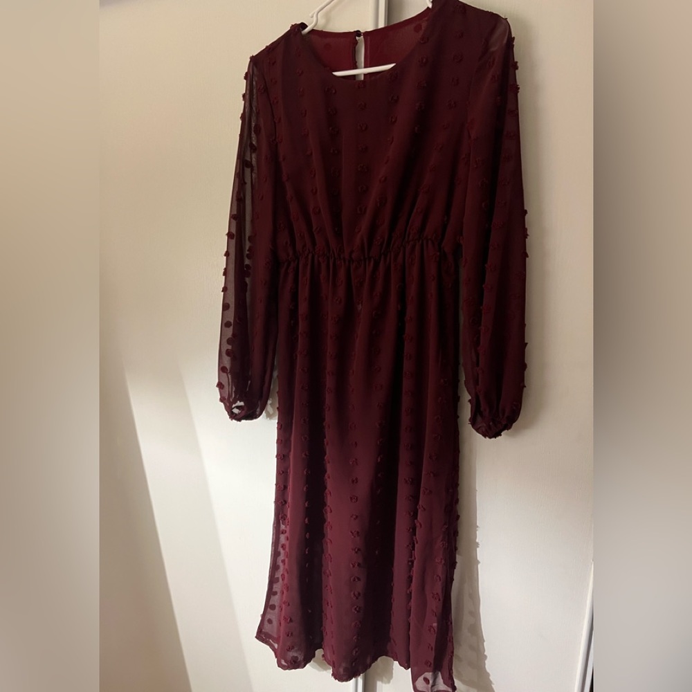 Burgundy Swiss Dot Dress